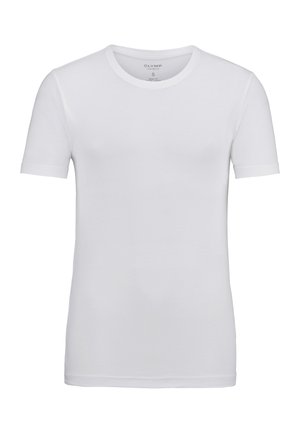 T-shirt bianca a maniche corte realizzata in morbido cotone con scollatura rotonda classica e forma aderente, caratterizzata da dettagli di cucitura minimi.