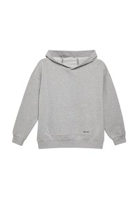 Grijze hoodie van katoenmix, met een trekkoordkap, kangoeroezak en geribde manchetten. Logo in het zwart op de linksonder zijde.