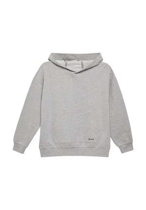 Grijze hoodie van katoenmix, met een trekkoordkap, kangoeroezak en geribde manchetten. Logo in het zwart op de linksonder zijde.