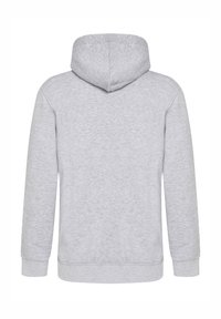 Grå hættebluse med lange ærmer. Fremstillet af blødt stof, den har et simpelt design og ribbede kanter og manchetter. Ingen synlige logoer eller detaljer.