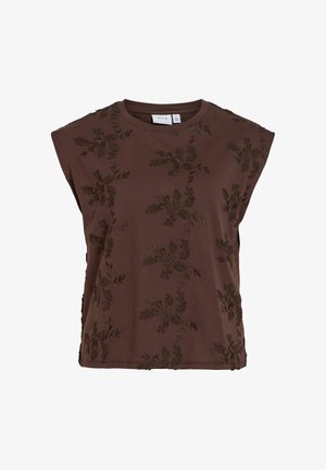 VILA, TOP RUNDHALS - T-shirt imprimé - coffee bean