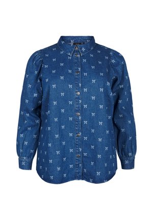 Zizzi Hemdbluse - denim blue wh bow