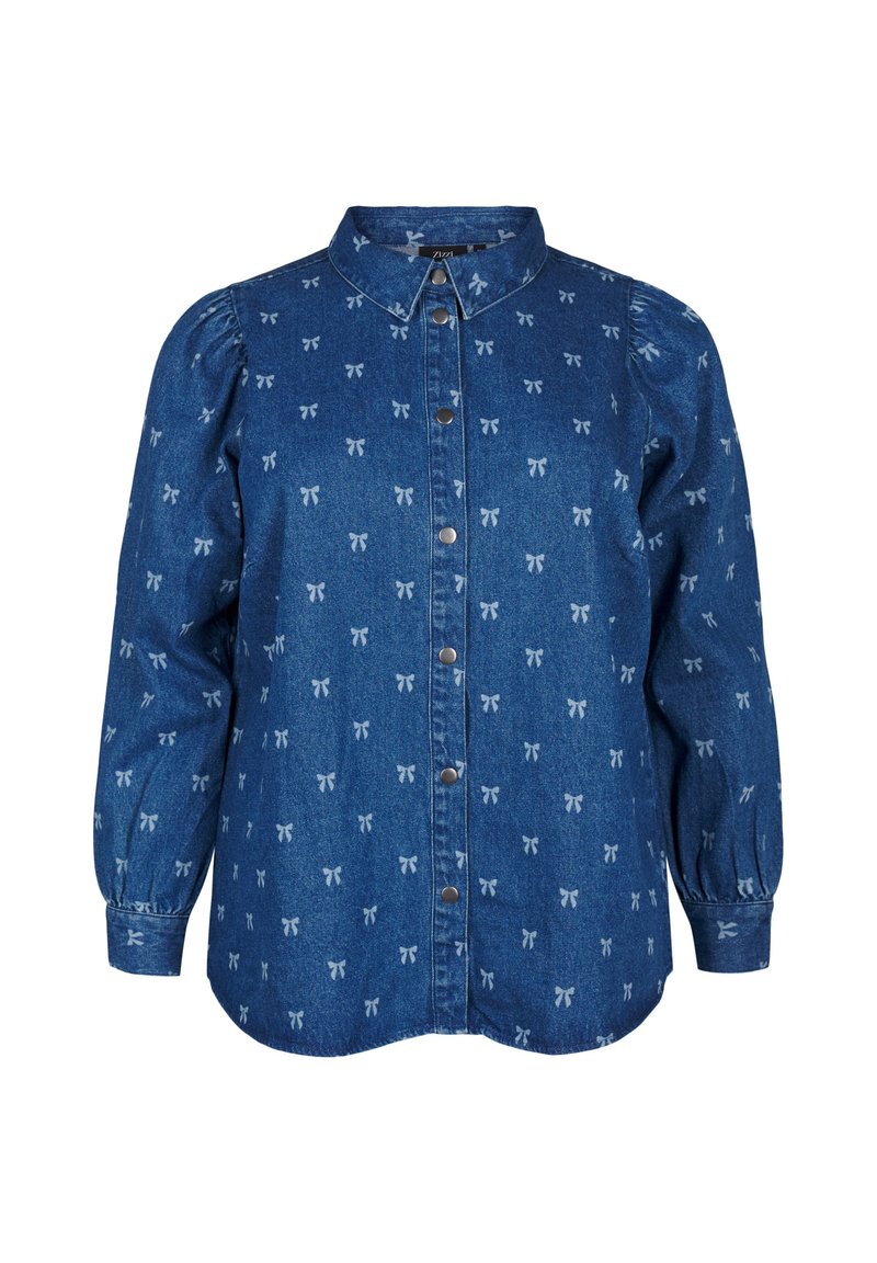 Zizzi Pogājama blūze - denim blue wh bow