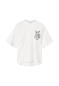 Άσπρο κοντομάνικο T-shirt με ασπρόμαυρο γραφικό δύο αγγέλων και το κείμενο "ALLSAINTS" στο αριστερό στήθος.