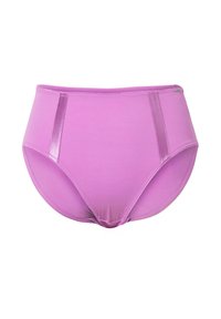 High-waisted damesondergoed in lichtroze, gemaakt van gladde stof met glanzende zijpanelen en naadloze randen voor een comfortabele pasvorm.