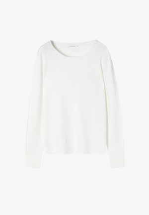 Valge pika varrukaga kampsun, mis on valmistatud pehmest materjalist. Omab laia ümarat kaelust ning soonikkoes mansette ja alläärte. Lihtne ja klassikaline disain.