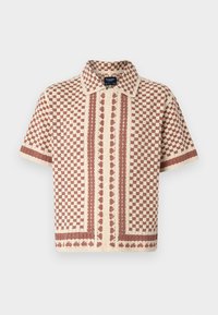 Abercrombie & Fitch Crochet-Style Border Stripe Button-Through Sweater Polo - Button down-skjorte - nutmeg/oatmeal