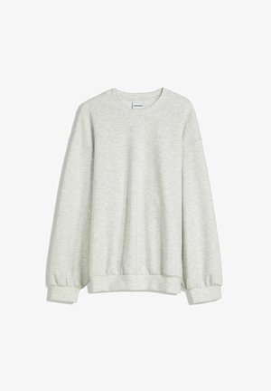 Lys grå sweatshirt med rund halsudskæring, drop-shoulder ærmer og ribbede manchetter. Blødt, struktureret stof og et afslappet fit design.