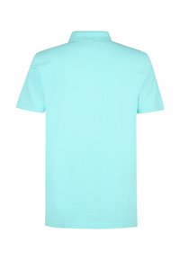 Polo a maniche corte in cotone azzurro chiaro, caratterizzato da un colletto classico e una texture liscia e uniforme. Nessun motivo o logo visibile.