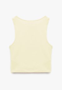 Geel katoenen mouwloos crop top met een ronde halslijn, voorzien van een gladde textuur en strakke stiksels langs de randen.