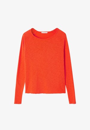 Langärmelig top in felrood, gemaakt van zachte stof. Heeft een ronde halslijn en een licht verkorte zoom met een gestructureerde afwerking.
