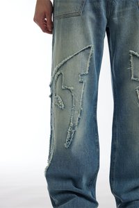 FAVELA FABRIC PATCH - Laisvi džinsai - blue washed