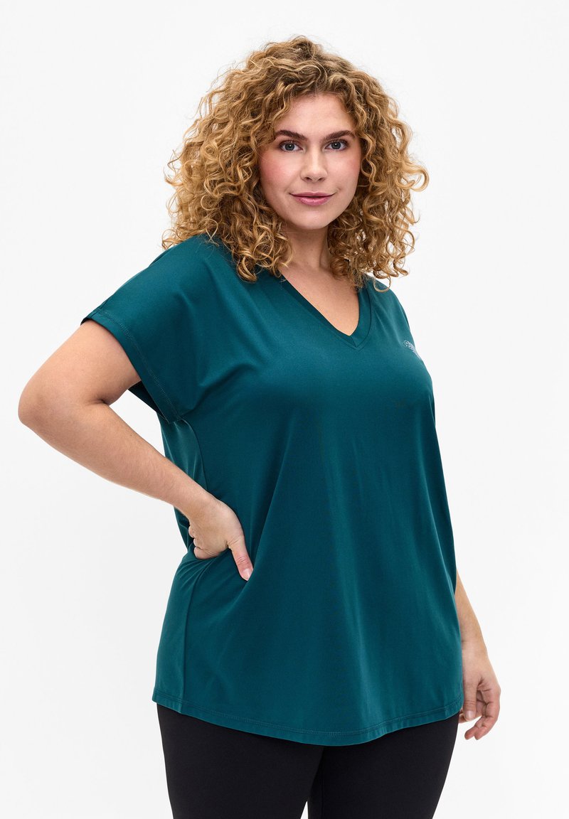 Active by Zizzi - TRAINING WITH V-NECK - Basic T-shirt - deep teal, Enlarge