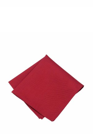 Red textured napkin, square shape, folded with a woven pattern. Fabric appears durable with a vibrant hue and clean edges.