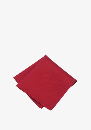 Red textured napkin, square shape, folded with a woven pattern. Fabric appears durable with a vibrant hue and clean edges.