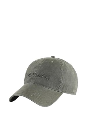 Grüne Timberland Baseballkappe mit gebogenem Schirm und aufgesticktem Logo vorne.