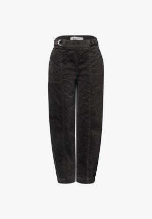 Street One, HIGH-WAIST BARREL-LEG TROUSERS WITH ELASTICATED WAISTBAND - Trousers - black coffee