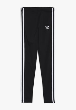 Černé sportovní legíny se stripy po stranách a logem Adidas na přední straně. Vyrobeny z elastického materiálu s přiléhavým střihem.