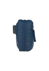 Pochette blu navy con zip, di forma rettangolare, realizzata in tessuto resistente, con superficie texturizzata e zip laterale per un facile accesso.