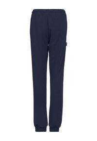 Navyblaue Sweatpants aus weichem Stoff, mit einem elastischen Bund und engen Bündchen. Mit einem kleinen Logo-Tag an der Seite.