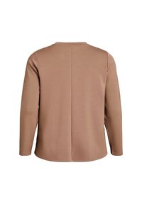 Długosleeve top w miękkim beżowym materiale. Posiada okrągły dekolt, gładką fakturę i prosty design z prostym szwem z tyłu.