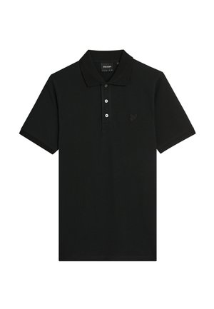 Sort kortærmet polo med krave, tre knapper og lille broderet logo på venstre bryst fra Lyle & Scott.