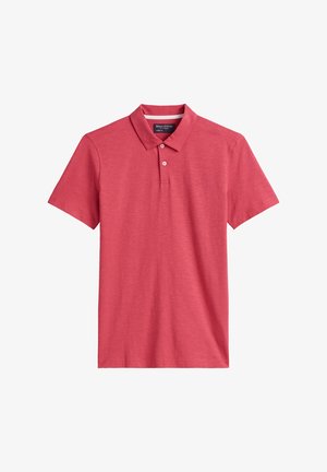 Rode polo shirt gemaakt van gestructureerde stof, met een klassieke kraag, een driedubbele knoopsluiting en een subtiele logo-accent op de borst.