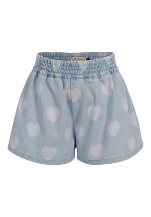 Lichtblauwe elastische short met witte hartpatronen en een casual, losse pasvorm.