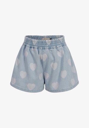 Lichtblauwe elastische short met witte hartpatronen en een casual, losse pasvorm.