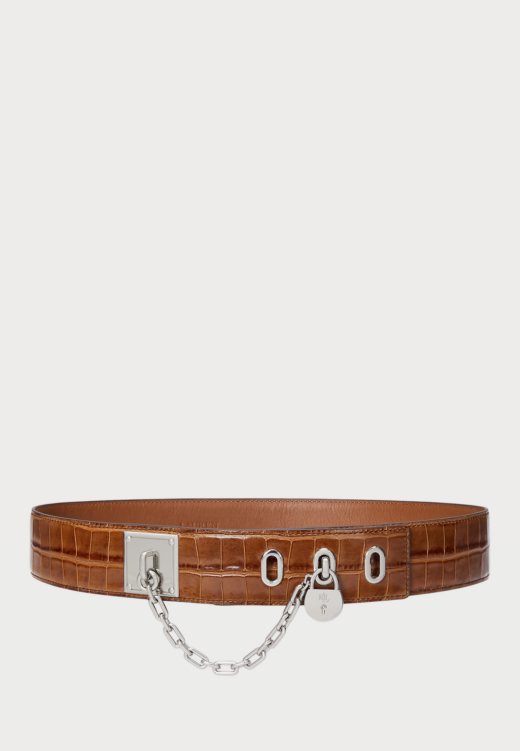 Wide leather Tan belt metal chain design NicoBlu® Cassidy Wide Leather Belt in Honey Tan main image 2