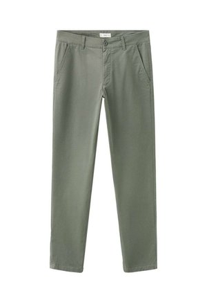 Světlé zelené chino kalhoty s rovnými nohavicemi, předními šikmými kapsami, poutky na pásek a zapínáním na knoflík pro bezpečné a funkční nošení.