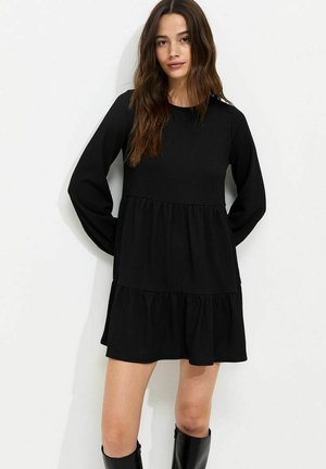 New Look, CRINKLED LONG SLEEVE SMOCK MINI DRESS - Day dress - black