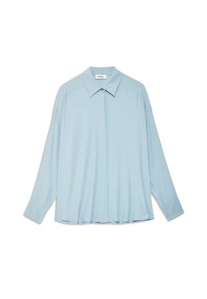 Lichtblauw overhemd met lange mouwen, gemaakt van een gladde stof, met een klassieke kraag, knoopsluiting en een iets losse pasvorm met zijsplitten.