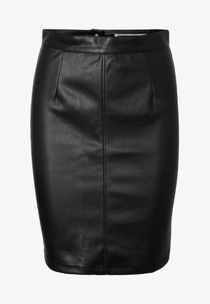 Czarna spódnica ołówkowa z imitacji skóry z przeszyciami z przodu i paskiem z częściowym zamkiem błyskawicznym.