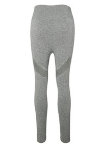 Leggings atletici grigi con vita alta, caratterizzati da un motivo a rete testurizzato lungo i lati per una maggiore traspirabilità e stile.