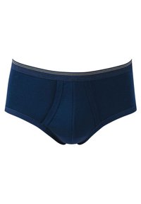 Middenblauwe herenonderbroek van katoen, met een zachte elastische tailleband en een eenvoudig ontwerp met contrasterende stikseldetails.