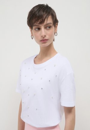 Calliope CON PERLE - T-shirt con stampa - bianco ottico