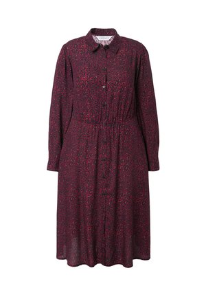 Bordeaux jurk met lange mouwen, knoopsluiting aan de voorkant,elastische taille en een luipaardprint patroon in zwart met beige accenten. Zachte stof.