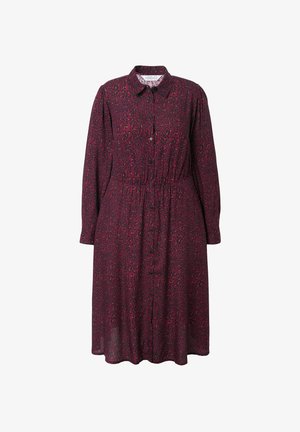 Bordeaux jurk met lange mouwen, knoopsluiting aan de voorkant,elastische taille en een luipaardprint patroon in zwart met beige accenten. Zachte stof.