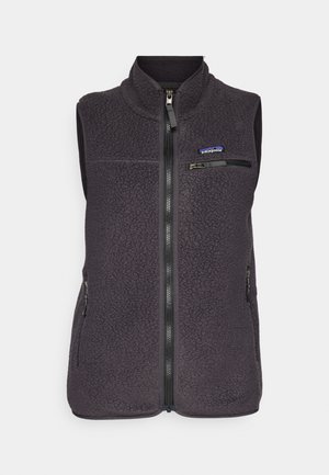Fleece-Weste in Dunkelgrau mit hochgeschlossenem Kragen, Frontreißverschluss und zwei Seitentaschen. Mit einer Brusttasche mit Reißverschluss. Strukturierten Oberfläche.