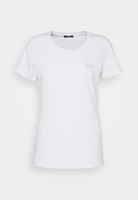 Witte T-shirt met korte mouwen, ronde hals, met het "LIU JO SPORT" logo in kleine, subtiele tekst op de bovenkant van de linkerborst.