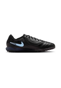 Shoe sport neagră cu partea superioară din piele texturată, design curbat și logo Nike albastru. Dispune de o talpă modelată cu aderente.