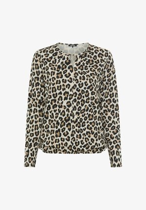 Lange mouwen blouse met luipaardprint in crème, zwart en bruin. Heeft een ronde hals met een sleutelgatdetail en een losse fit. Zachte stof.
