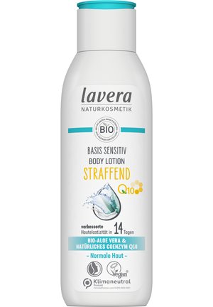 Lavera Basis Sensitiv firming body lotion with bio aloe vera and coenzyme Q10, improves skin elasticity in 14 days, for normal skin.