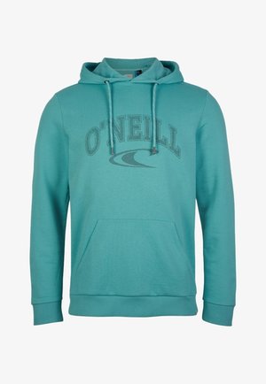 Sudadera con capucha turquesa, con bolsillo frontal, cordones y texto del logo "O'NEILL" con un gráfico de ola en el pecho.