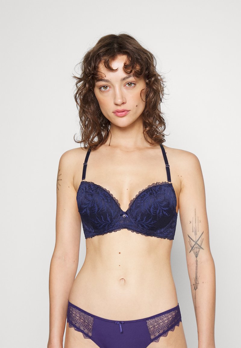Reggiseno push-up in seta blu con ricamo a frastaglio - La Perla - alia