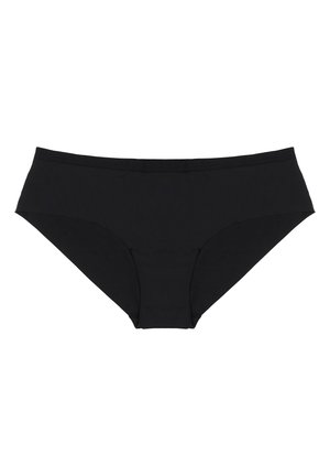 Czarne bawełniane majtki o gładkiej fakturze, elastycznym pasku w talii i pełnym kroju. Bez widocznych wzorów ani akcentów.
