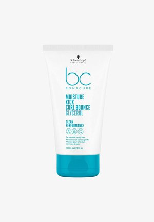 White squeeze tube with turquoise accents, featuring "bc Bonacure Moisture Kick Curl Bounce Glycerol" text. 150 mL, clean performance formula.