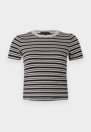 Zwart-wit horizontaal gestreept ribgebreid shirt met korte mouwen, een ronde halslijn en een strakke pasvorm.