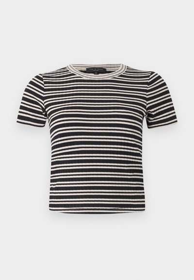 Μαύρο και άσπρο οριζόντια ριγέ κοντομάνικο ριμπ πλεκτό τοπ με στρογγυλή λαιμόκοψη και στενή εφαρμογή.